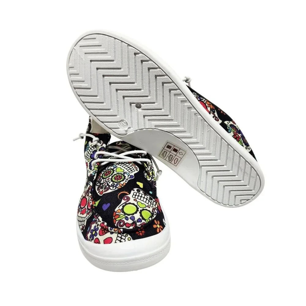 Girls Skull Pattern Shoes Size 4 Lace-Up Sneakers Sugar Skulls Day Of The Dead - Picture 3 of 11
